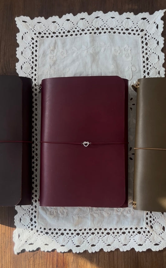 Journal en cuir passeport - Prune