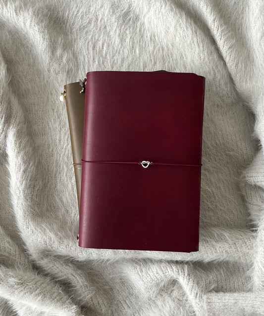 Journal en cuir passeport - Prune